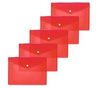 HERMA 20054 Lot de 5 porte-documents A5 rouges transparents avec bouton pression - Enveloppes en plastique pour l'école, l'université, le bureau, les voyages