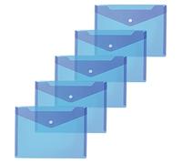 HERMA 20055 Lot de 5 pochettes transparentes en polypropylène avec bouton pression pour l'école, l'université, le bureau, les enveloppes en polypropylène Bleu Format A5 25 x 18 cm