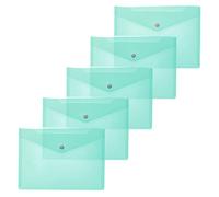 HERMA 20060 Lot de 5 pochettes transparentes avec fermeture à bouton-pression pour l'école, l'université, le bureau, les voyages - Turquoise transparent - Format A5