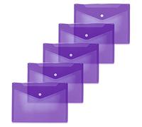 HERMA 20061 Lot de 5 porte-documents A5 transparents violets violets avec bouton pression Enveloppes en plastique pour l'école, l'université, le bureau, les voyages