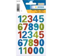 Herma 3279 Chiffres autocollants de 0 à 9 avec paillettes scintillantes (taille de police 20 mm, 1 feuille), autocollants, chiffres permanents, 25 étiquettes, multicolore