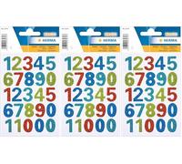 Herma 3279 Chiffres autocollants de 0 à 9 avec paillettes scintillantes (taille de police 20 mm, 1 feuille), autocollants, chiffres permanents, 25 étiquettes, multicolore (Lot de 3)