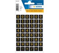 HERMA 4131 Lot de 96 autocollants numérotés dorés gaufrés de 0 à 9, 13 x 13 mm, grand chiffre, chiffres adhésifs, numéros, numéros de maison, en film plastique à coller, noirs