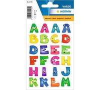 HERMA 4194 Autocollants lettres de l'alphabet de A à Z avec visages amusants (taille de la police 20 mm, 2 feuilles, film plastique) autocollants permanents, 48 étiquettes, multicolore