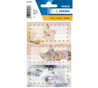 HERMA 5569 Étiquettes de livre pour lettrage de chat (76 x 35 mm, 6 autocollants nominatifs, papier pailleté) auto-adhésives pour livres, cahiers, boîtes, ménage, coloré