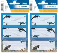 HERMA 5579 Étiquettes de livre pour étiquetage, dauphins (76 x 35 mm, 6 autocollants nominatifs, papier, paillettes), étiquettes autocollantes permanentes, étiquettes scolaires pour livres, cahiers,