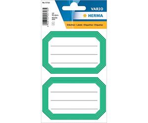 HERMA 5716 Lot de 12 étiquettes pour Livre à étiqueter, Bord Vert Neutre, 82 x 55 mm, Autocollantes, lignées, pour l'école, Les Enfants, Les Filles, Les garçons, Blanches
