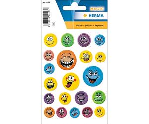 HERMA 6153 Stickers Enfant Visages (21 Stickers Plastique avec Gaufrage) Autocollants Permanents Motif Étiquettes pour filles et garçons Multicolore