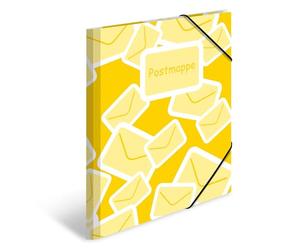 HERMA 7129 Lot de 3 chemises postales en plastique robuste avec rabats intérieurs imprimés et bande élastique Jaune Format A4