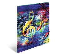 HERMA ArtLine Music 19858 Lot de 3 porte-documents en plastique robuste avec rabats intérieurs imprimés et bande élastique pour enfants, garçons et filles