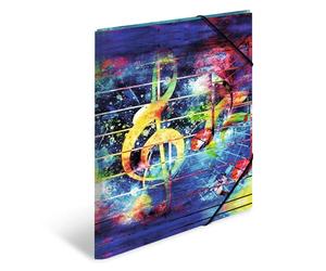 HERMA ArtLine Music 19858 Lot de 3 porte-documents en plastique robuste avec rabats intérieurs imprimés et bande élastique pour enfants, garçons et filles