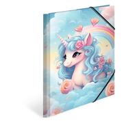 HERMA Classeur A4 Happy Licorne, chemise à élastique en carton avec motif de maternelle, élastique, rabat intérieur et impression intérieure pour garçons, filles et enfants