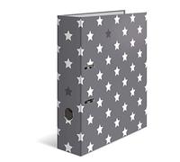 HERMA Lot de 10 classeurs A4 étoiles, gris et blanc, 7 cm de large, classeur à anneaux pour enfants avec motif étoiles, classeur à levier coloré avec impression intérieure, pour garçons et filles