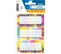 HERMA Lot de 9 étiquettes pour livre d'écriture, avec pinceau, 76 x 35 mm, autocollantes, lignées, pour l'école, les enfants, les filles, les garçons, multicolores