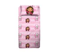hermet Gabby's Dollhouse Parure de lit 1 Place 100% Coton, Drap de Dessus + Drap-Housse + taie d'oreiller