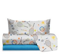 hermet Jolly Parure de lit 1 Personne Tennis, 100% Coton, Drap Housse + Drap Housse + taie d'oreiller, Parure de lit Fantaisie Chambre