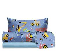 hermet Jolly Parure de lit 1 Personne tracteurs, 100% Coton, Drap Dessus + Drap Housse + taie d'oreiller, Parure de lit Fantaisie Chambre