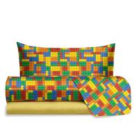 Hermet Jolly Parure de lit Simple Bricks Bricks Lego, 100% Coton, Drap Housse + Drap Housse + taie d'oreiller