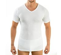 HERMO 4880 Lot de 4 Business Shirt Homme à Manche Courte avec col V Blanc, Maillot de Corps Demi-Manche en 100% Coton Biologique