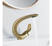 Hermodly Robinet de Salle de Bain - Robinet de Lavabo en Laiton Froid et Chaud - Mitigeur Monocommande - Or - Style Contemporain - Montage sur Pont - Salle de Bain
