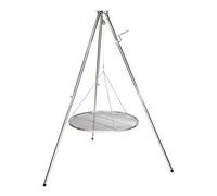 HeRo24 Trépied pivotant en acier inoxydable - Hauteur réglable - Avec manivelle - Chaîne, crochet, émerillon et sac de transport - Armature stable pour jardin, camping et feu de camp - Sans rouille