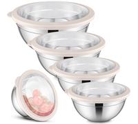 Herogo Lot de 5 saladiers en acier inoxydable avec couvercle hermétique transparent, pour la pâtisserie, le service, 4,5 l, 2,7 l, 1,5 l, 1,2 l, 0,7 l, empilables, passent au lave-vaisselle, kaki