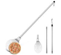 Herogo Pelle à pizza ronde en acier inoxydable de 22,9 cm | Roulette à pizza perforée ronde en métal avec longue poignée en métal amovible, facile à nettoyer, 22,8 x 25,4 x 122 cm