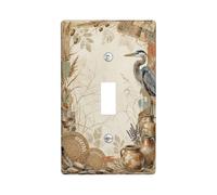 Heron Plaque de protection pour interrupteur mural simple en plastique rustique vintage Motif feuilles Beige d'automne Taille standard pour chambre à coucher, salle de bain, cuisine, entrée (simple)