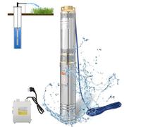 Herrselsam Pompe à puits profonds, 750W 4000L/h Pompe Submersible en Acier, Pompe à Eau Immergée Compatible Sable avec Câble de Raccordement et Boîte de Commande, 6,7 bar max