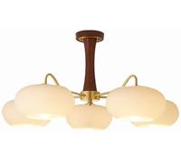 Hertl Lustre moderne en verre de lait du milieu siècle, plafonnier semi-encastré, luminaire suspendu bois rustique ferme, rond Spoutnik, grand lustre for salle à manger, salon(5 Lights Ceiling Light)