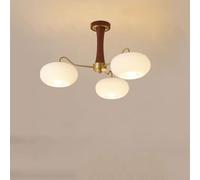 Hertl Lustre moderne en verre de lait du milieu siècle, plafonnier semi-encastré, luminaire suspendu bois rustique ferme, rond Spoutnik, grand lustre for salle à manger, salon(3 Lights Ceiling Light)