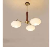 Hertl Lustre moderne en verre de lait du milieu siècle, plafonnier semi-encastré, luminaire suspendu bois rustique ferme, rond Spoutnik, grand lustre for salle à manger, salon(3 Lights Chandelier)