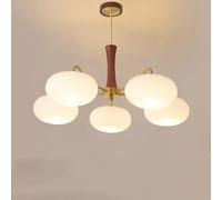 Hertl Lustre moderne en verre de lait du milieu siècle, plafonnier semi-encastré, luminaire suspendu bois rustique ferme, rond Spoutnik, grand lustre for salle à manger, salon(5 Lights Chandelier)