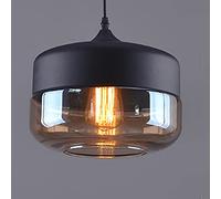 Hertl Suspension industrielle, luminaire suspendu vintage de ferme avec abat-jour en verre ambré, lampe suspendue rustique moderne noire for îlot de cuisine, salle à manger, couloir, chambre à coucher