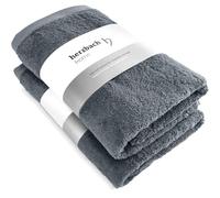 herzbach home Set de 2 Serviettes de Bain Premium 70x140 cm (Anthracite) - Grandes Serviettes Douces, absorbantes et Haut de Gamme - 100% Coton Naturel
