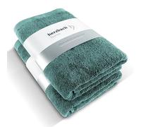 herzbach home Set de 2 Serviettes de Bain Premium 70x140 cm (Vert Océan) - Grandes Serviettes Douces, absorbantes et Haut de Gamme - 100% Coton Naturel