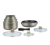 Herzberg Batterie de cuisine HG5000-CAR Revêtement pierre, manche amovible, 10 pièces Carbone