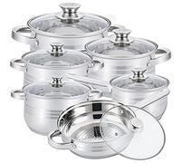 Herzberg Batterie de Cuisine 12 Pièces en Acier Inoxydable HG1241 | acier inoxydable, compatible induction et tous feux, casseroles et poêles, intérieur gradué, lave-vaisselle