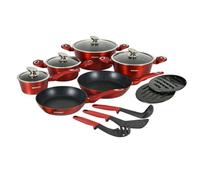 Herzberg Batterie de cuisine HG-METRD15 - 15 pièces, revêtement en marbre - Rouge