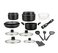 Herzberg Batterie de cuisine HG8055-BLK – 17 pièces, revêtement pierre, manche amovible, noir