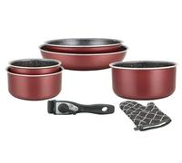 Herzberg Batterie de Cuisine 5 Pièces Aluminium Forgé, Bordeaux | aluminium forgé, poignées amovibles, gant de cuisine inclus, compatible tous feux dont induction, antiadhésif