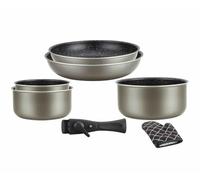 Herzberg Batterie de Cuisine 5 Pièces Aluminium Forgé, Cuivre | aluminium forgé, poignées amovibles, gant de cuisine inclus, compatible tous feux dont induction, antiadhésif