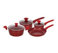 Herzberg Batterie de Cuisine 7 Pièces Antiadhésive HG04715, Rouge | revêtement antiadhésif, rétention de chaleur, poignées ergonomiques, facile à nettoyer, tous feux