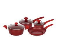 Herzberg Batterie de cuisine forgée 7 pièces, revêtement marbre rouge - Tous feux (induction)
