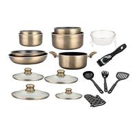 Batterie de cuisine revêtement pierre avec manche amovible 17 pièces carbonne Herzberg HG8055-CAR