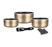 Herzberg - Batterie de cuisine - Set de casseroles induction 5 pièces - Casseroles et poêle tous feux en aluminium forgé avec revêtement marbre et poignée amovible - Cuivre