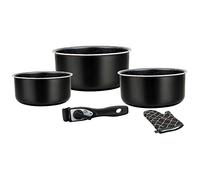 Herzberg - Batterie de cuisine - Set de casseroles induction 5 pièces - Casseroles et poêle tous feux en aluminium forgé avec revêtement marbre et poignée amovible - Noir