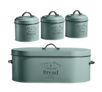 Herzberg Boîte à Pain et Boîtes de Conserve 4 Pièces HG04425, Vert Sauge | design moderne, rangement pratique, idéal cuisine, pour aliments frais, set 4 pièces