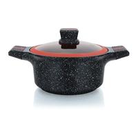 Herzberg Cocotte en Granit 32 cm HGRSCAS32, Cuisson Saine, Rouge et Noir | revêtement granit, couvercle en verre, cuisson saine, résistante aux rayures, tous feux, facile à nettoyer