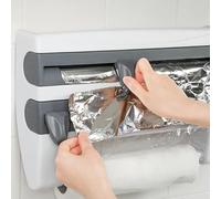 Herzberg Distributeur mural HG03145 pour essuie-tout, film alimentaire et papier d'aluminium Gris